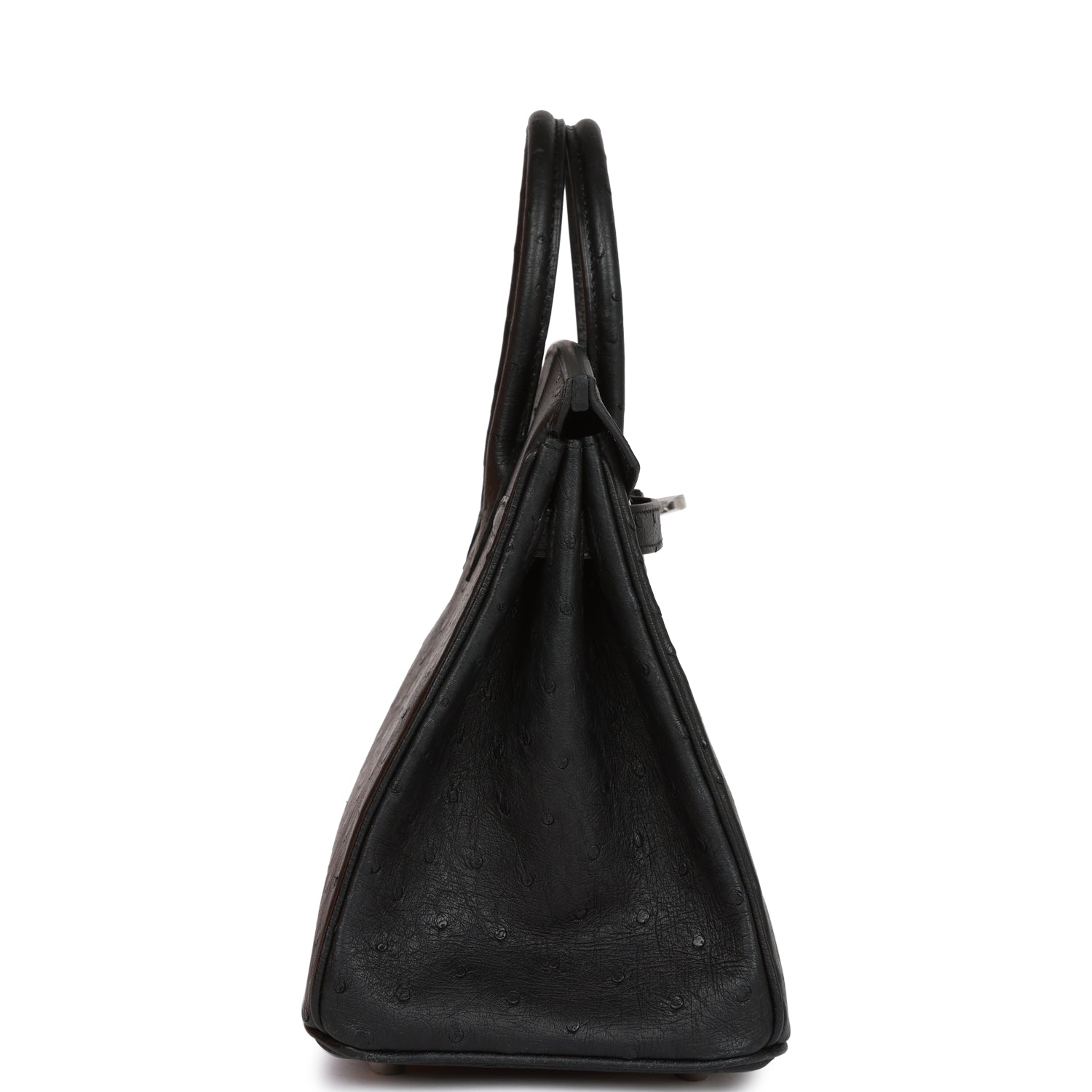 HRMS Birkin 25 Black Ostrich Palladium Hardware.