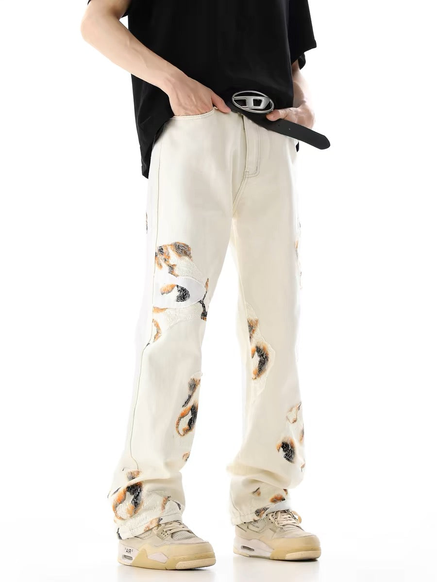 Goatlv American Retro Lace Patchwork Jeans - Goatlv