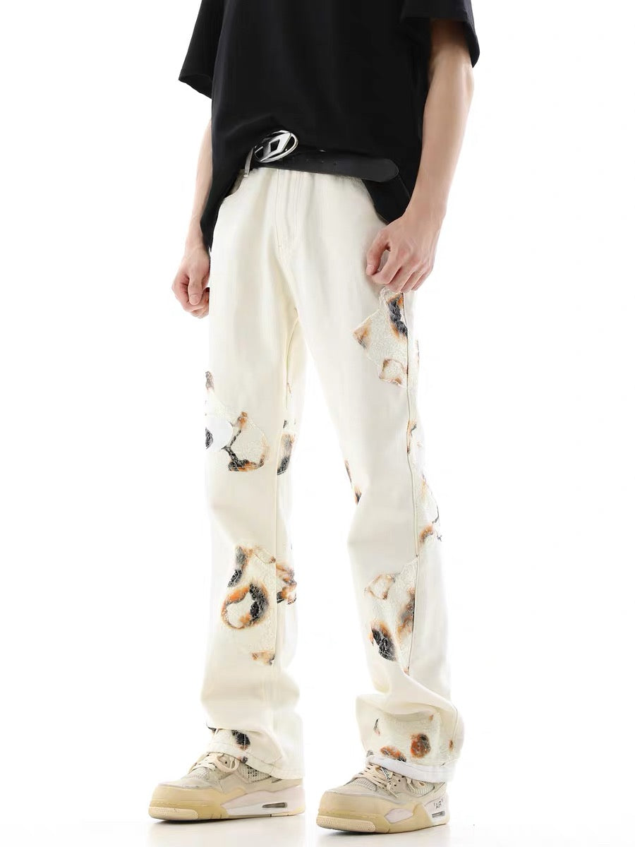 Goatlv American Retro Lace Patchwork Jeans - Goatlv