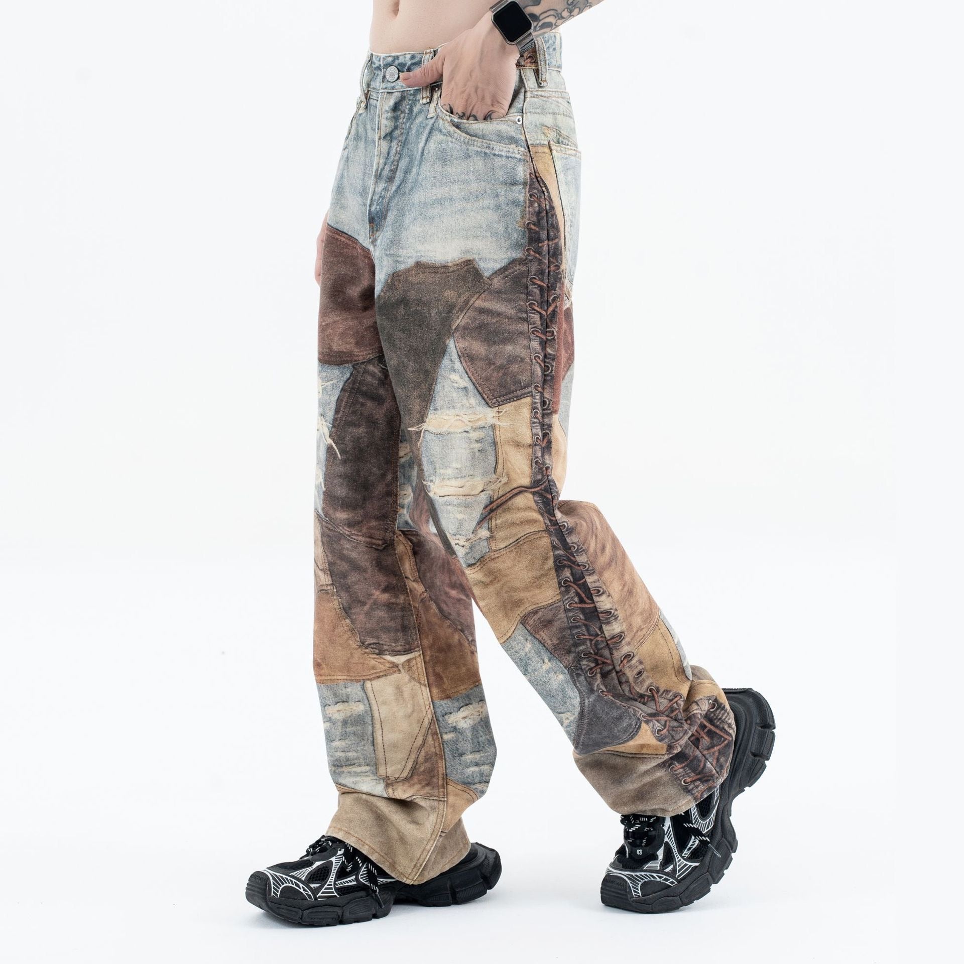 Goatlv High Street Distressed Washed Printed Jeans - 2246 - Goatlv