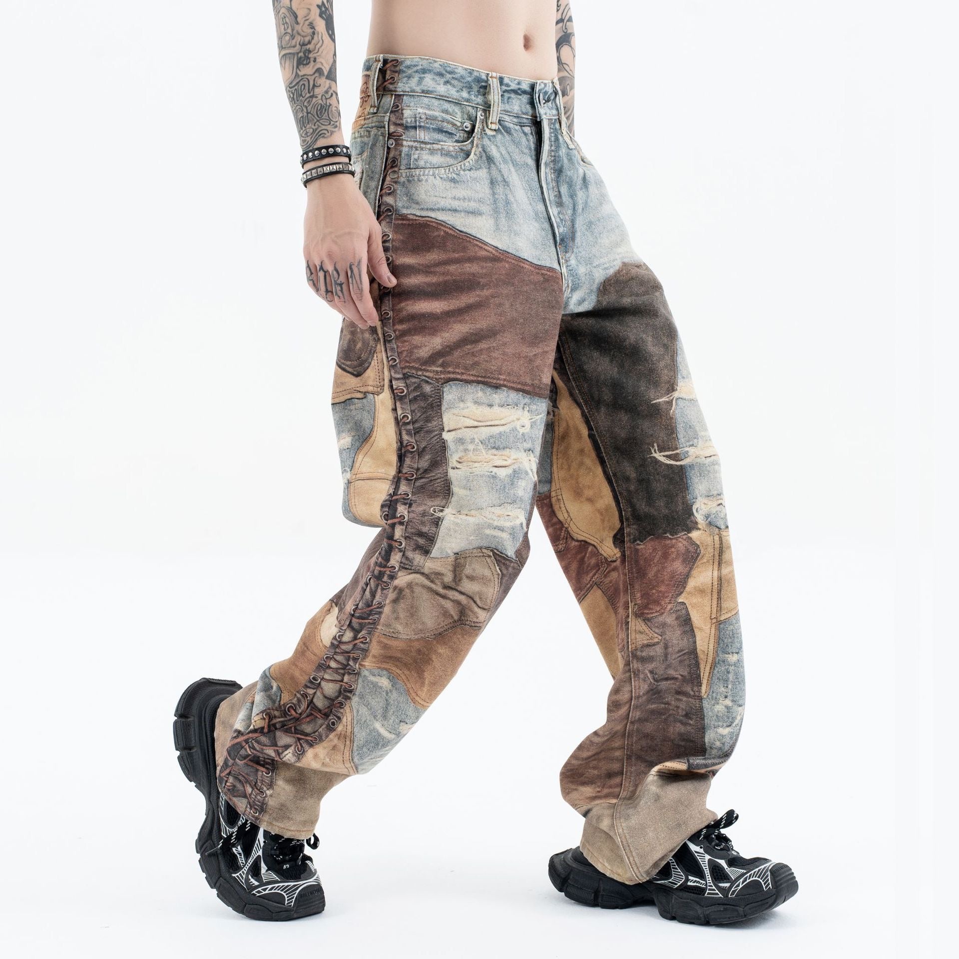 Goatlv High Street Distressed Washed Printed Jeans - 2246 - Goatlv