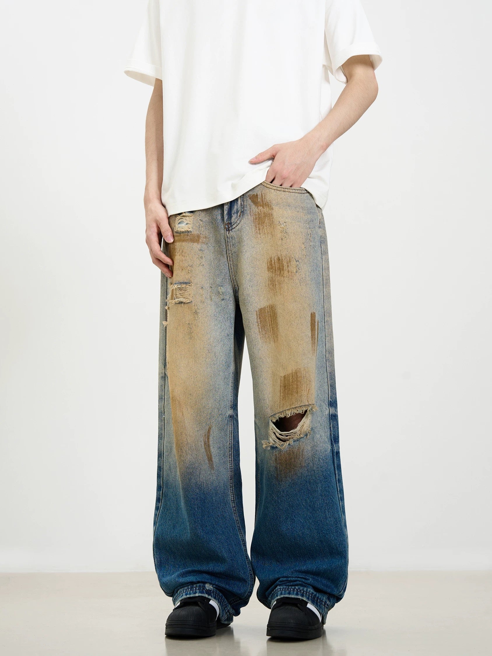 Goatlv Retro Ripped Washed Patina Street Hip-Hop Jeans - Goatlv