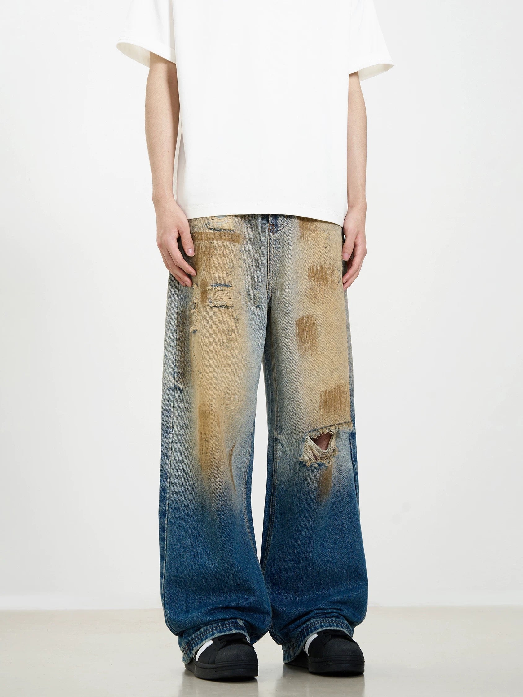 Goatlv Retro Ripped Washed Patina Street Hip-Hop Jeans - Goatlv
