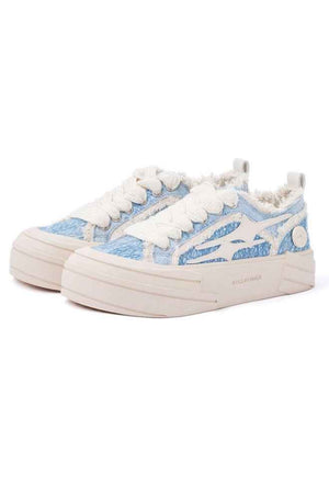Pastel Tweed Platform Low-Top Canvas Sneakers