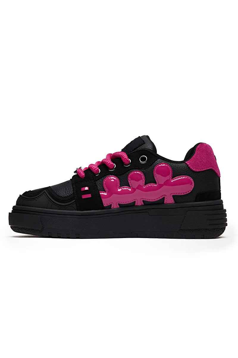 Patent Heart Platform Sneakers Black Pink