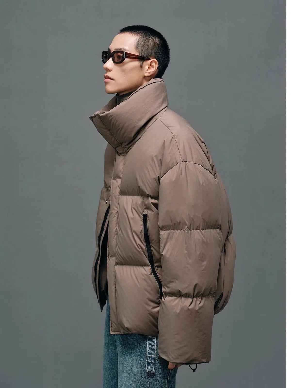 Zipped Down Jacket In Solid Color