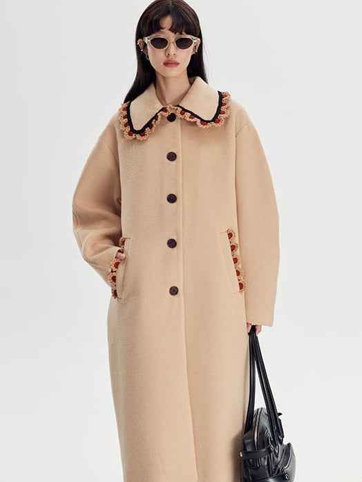 Wool Coat With Lace Lapel