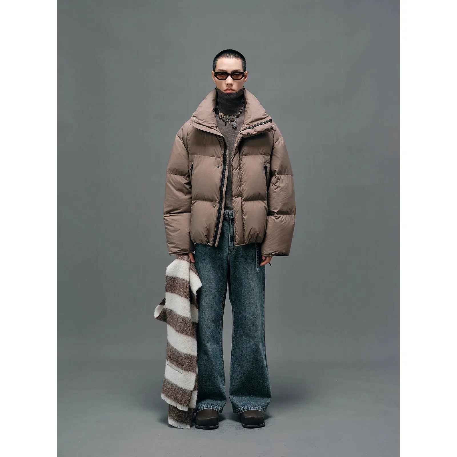Zipped Down Jacket In Solid Color
