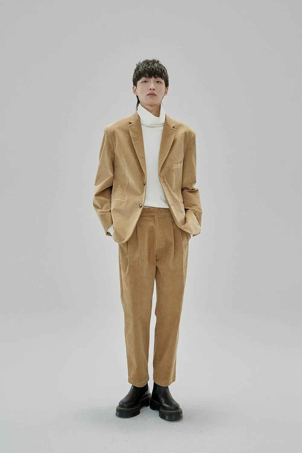 Wide Waist Tab Double-Pleated Relaxed Cropped Pants
