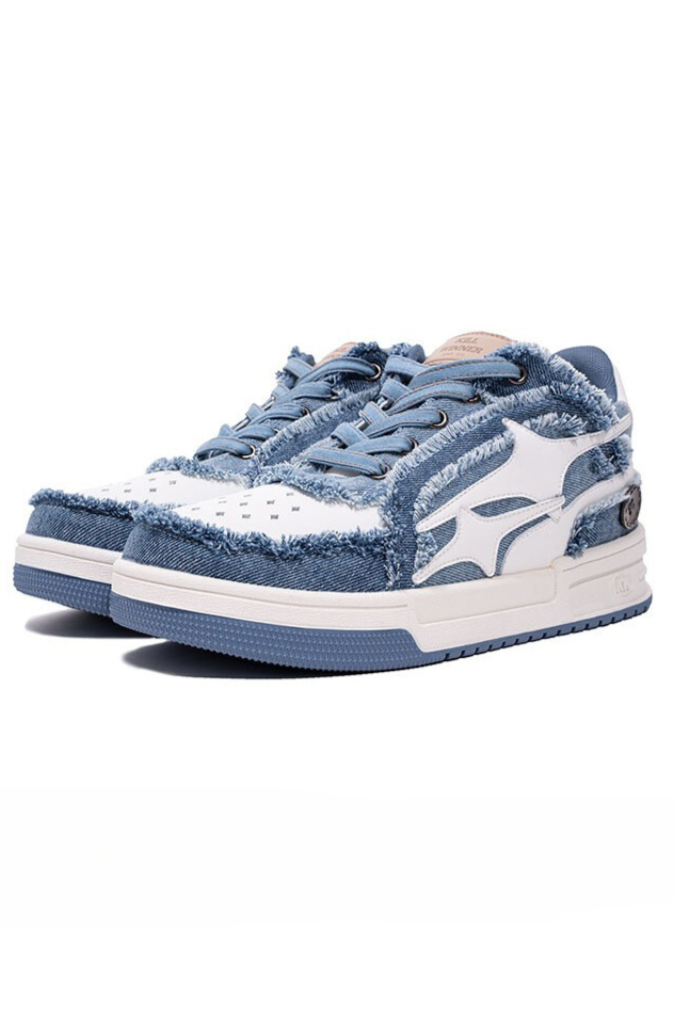 Distressed Denim Court Sneakers - Goatlv