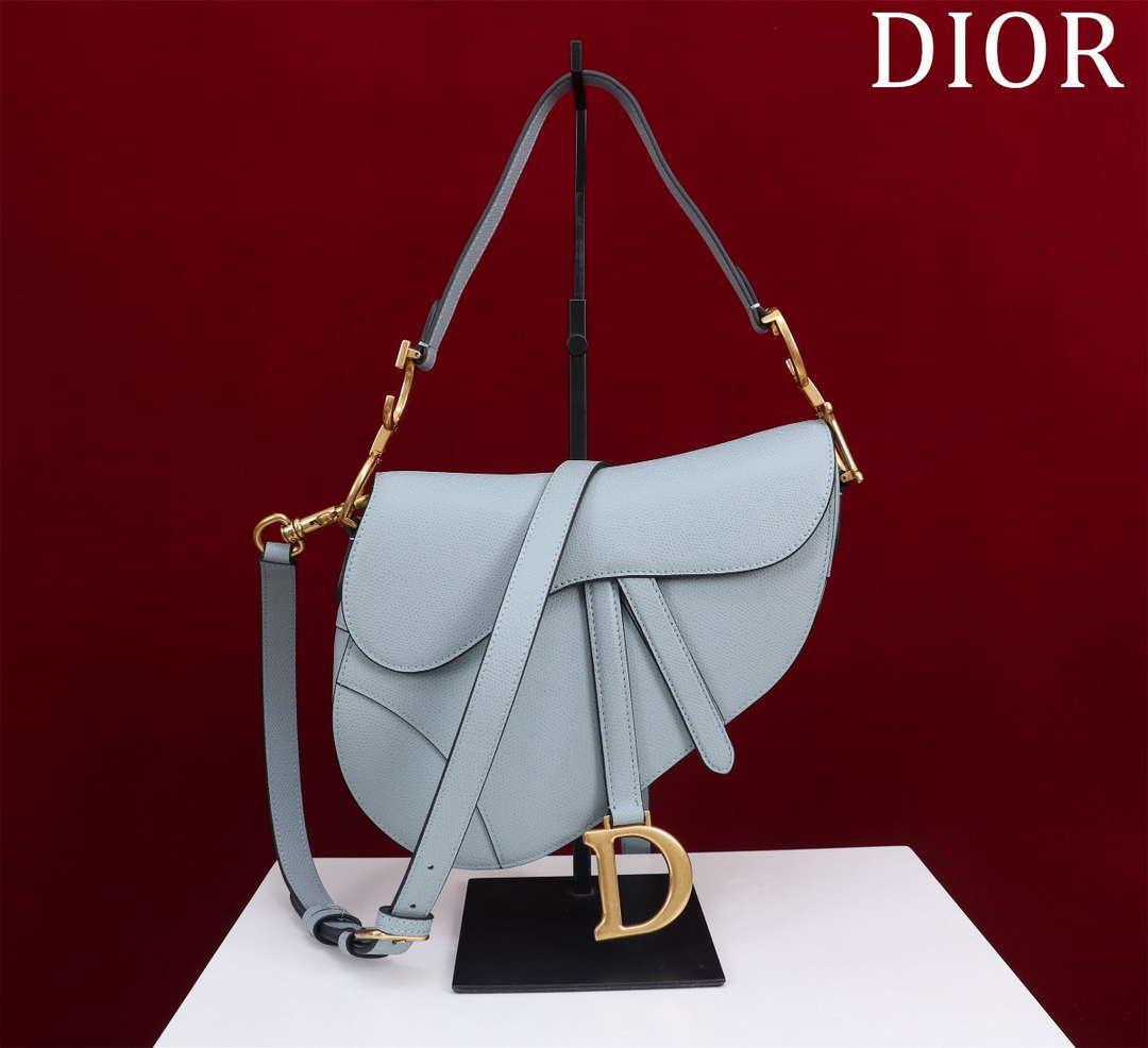 1984 - Saddle Bag With Strap Blue Grained Calfskin - GoatLV
