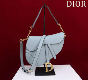 1984 - Saddle Bag With Strap Blue Grained Calfskin - GoatLV