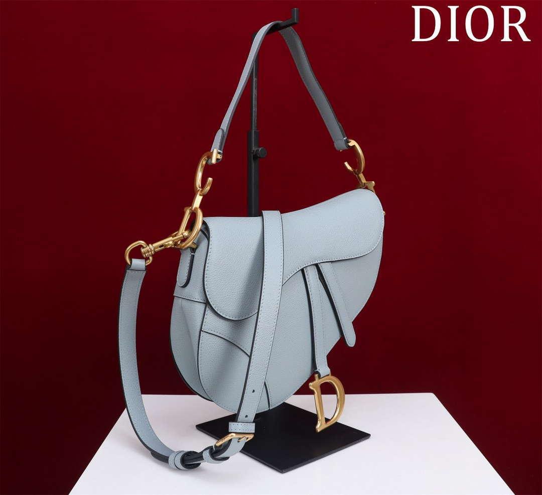 1984 - Saddle Bag With Strap Blue Grained Calfskin - GoatLV