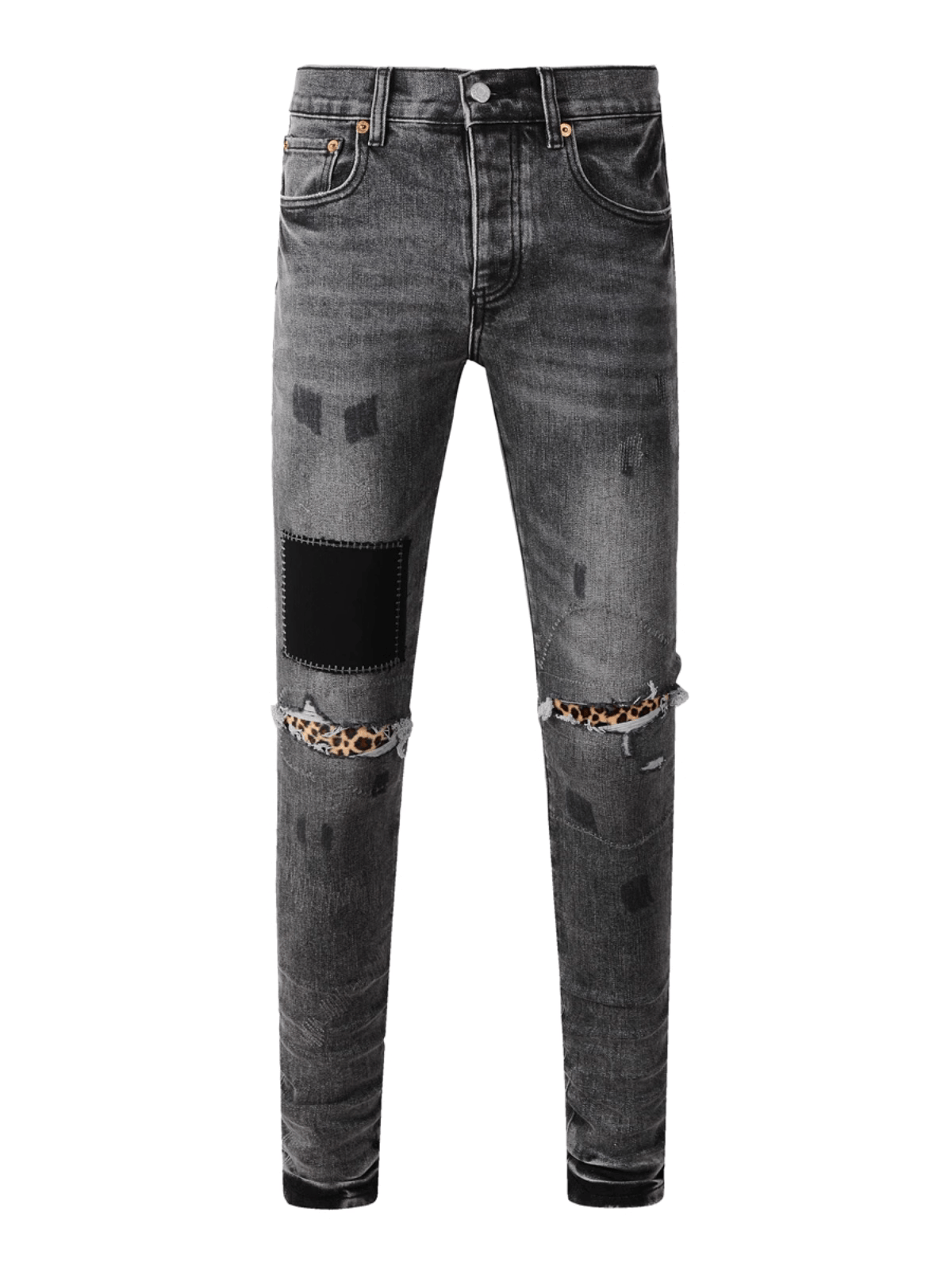 Smoke Gray Ripped Patch Jeans