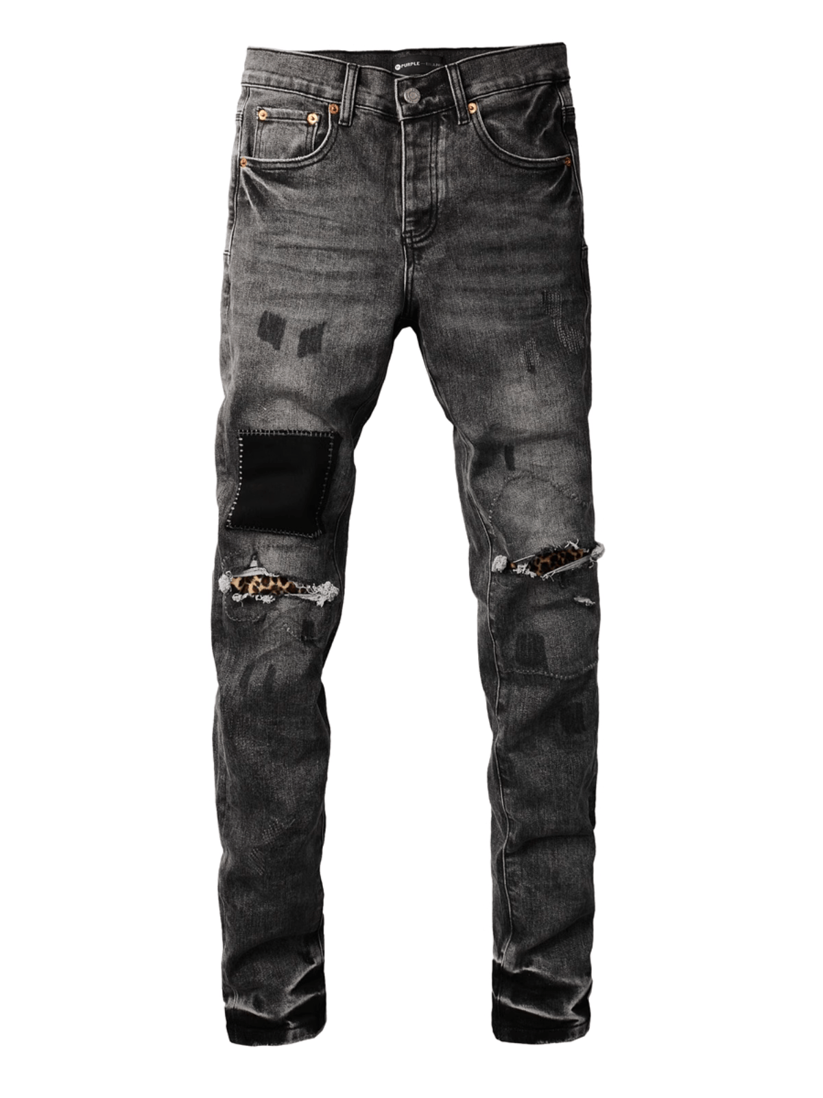 Smoke Gray Ripped Patch Jeans