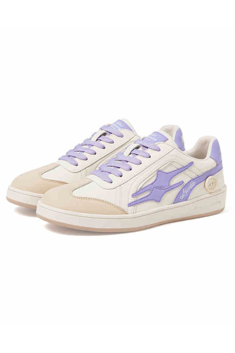 Cream Purple Leather Low-Top Court Sneakers - Goatlv