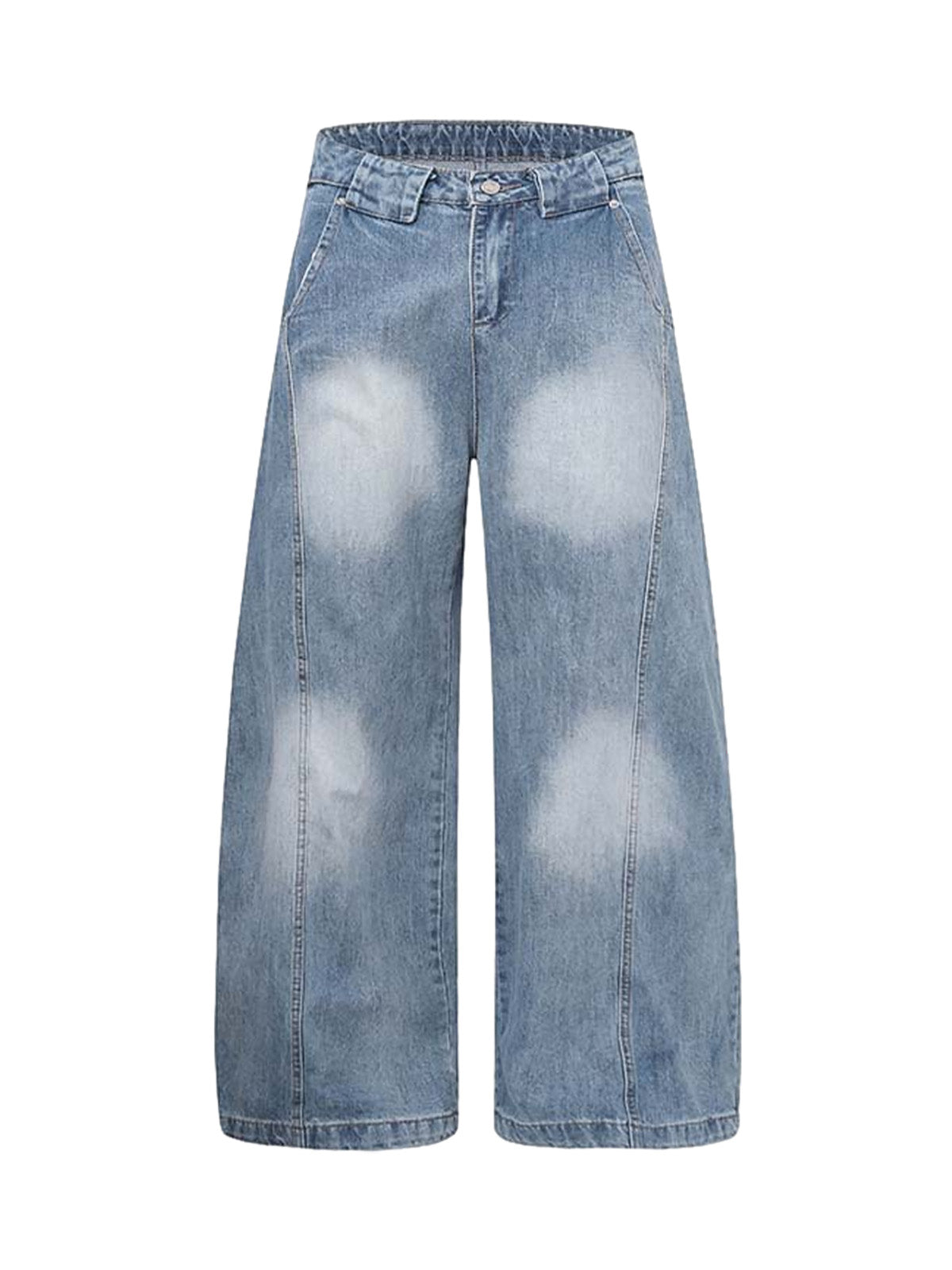 Distressed Washed Deconstructed Barrel Jeans - Goatlv