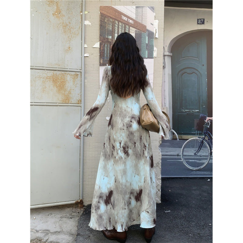 Printed Long With Large Hem Dress Nyzzle