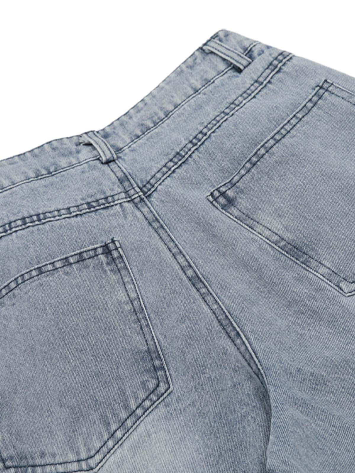 Side-Scarf Pleated Baggy Jeans - Goatlv