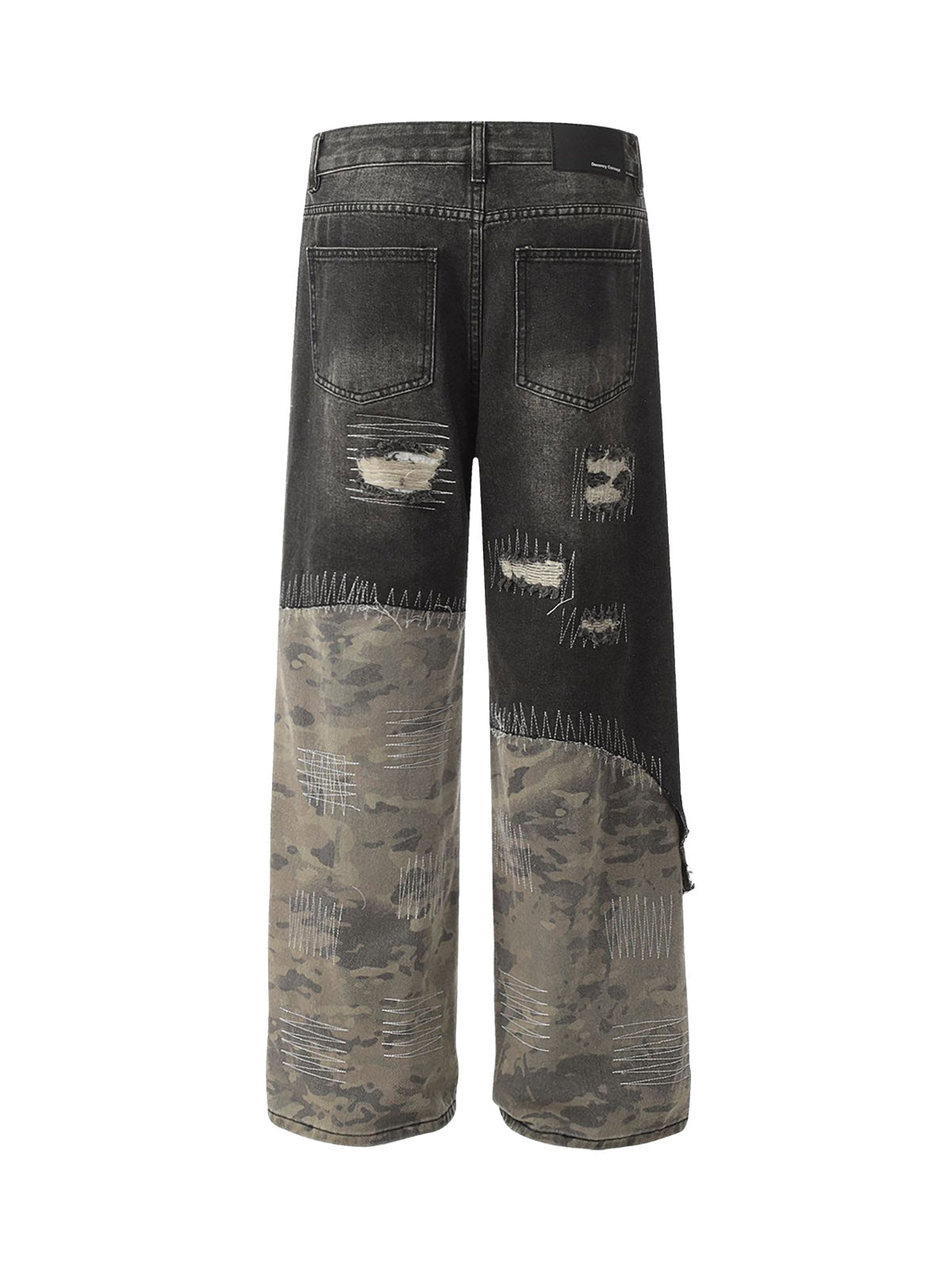 Ripped Camouflage Patchwork Baggy Jeans - Goatlv