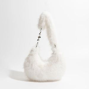 Chic Fuzzy Faux Fur Half Moon Shoulder Bag Trendha