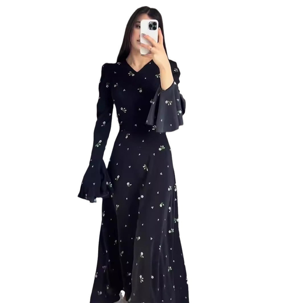 Ruffle Sleeve Waist-tight Floral Dress Nyzzle