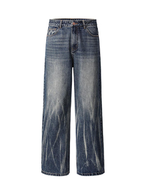 Tie Dyed Wrinkled Effect Straight Jeans - Goatlv