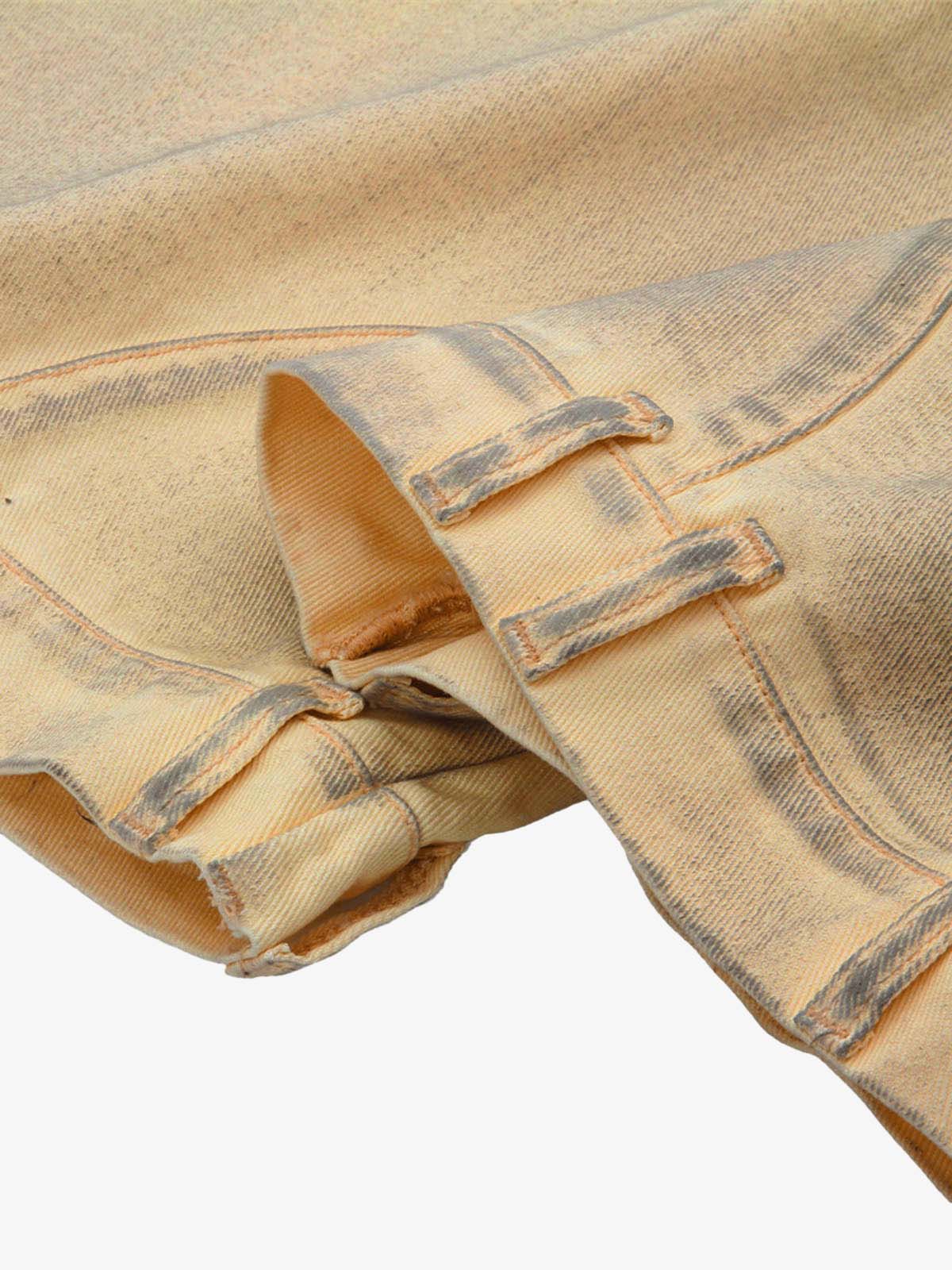 Washed Distressed Detachable Scarf Barrel Jeans - Goatlv