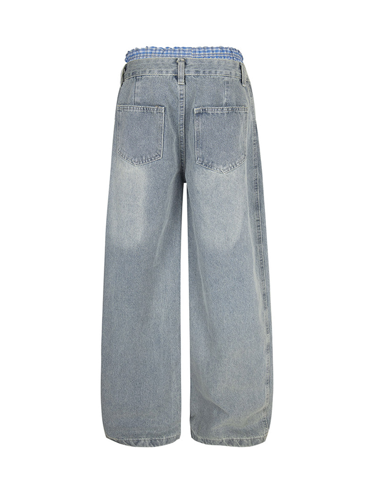 Plaid Double Waist Baggy Jeans - Goatlv