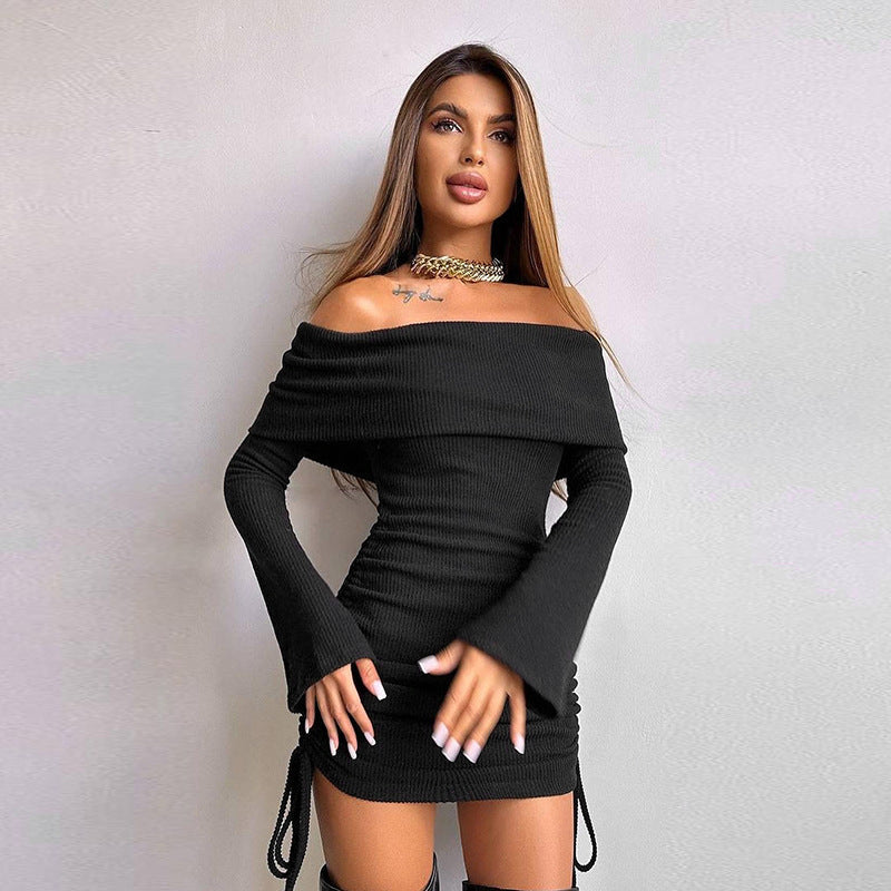 Slim-fit Off-shoulder Drawstring Bag Hip Dress Women Nyzzle