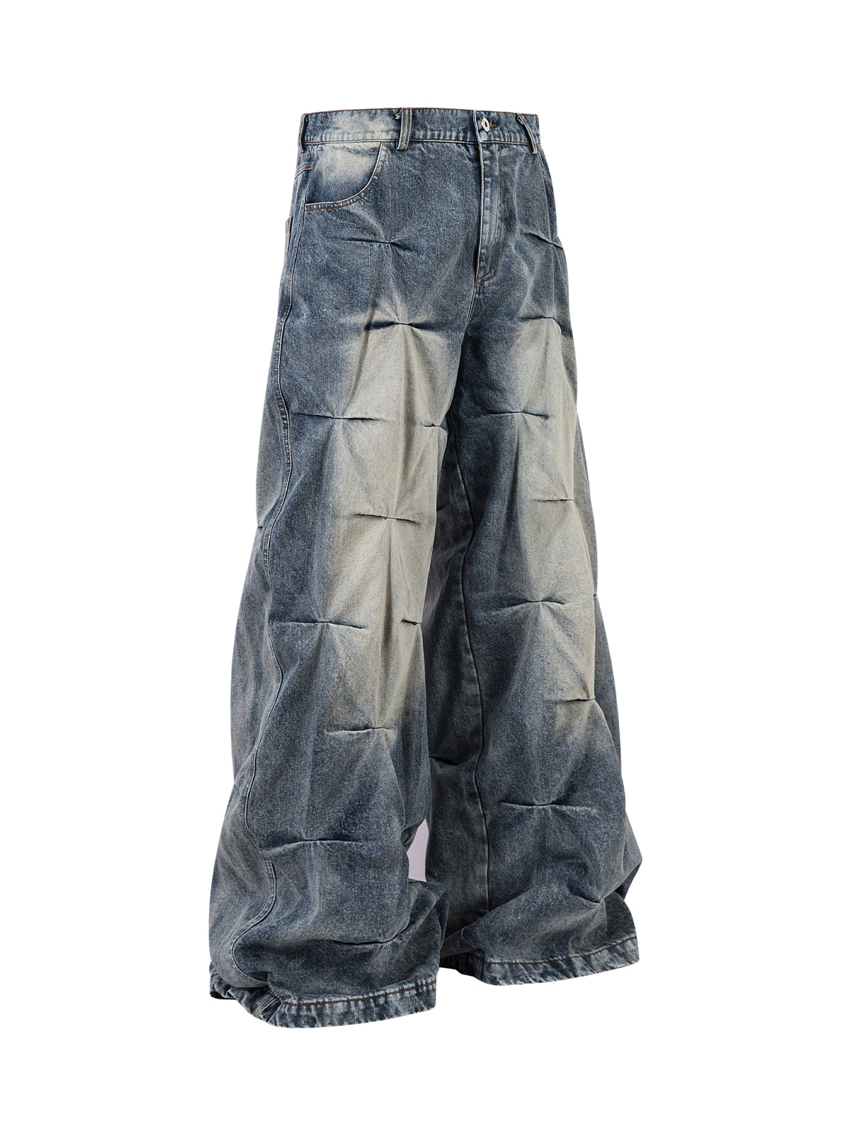 Distressed Washed Pleated Jeans - Goatlv
