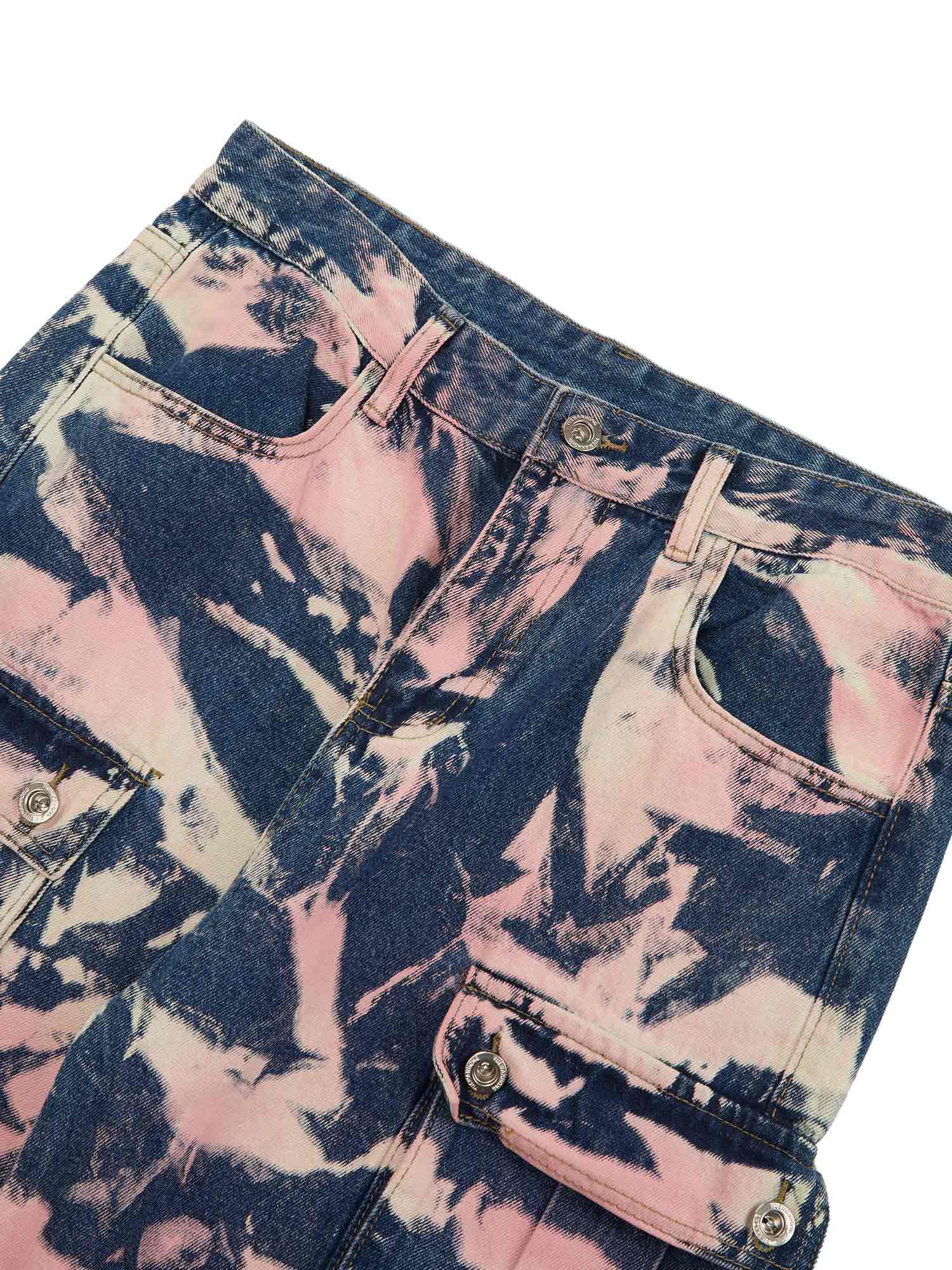 Goatlv Tie-dye Waste Style Camouflage Cargo Jeans - Goatlv