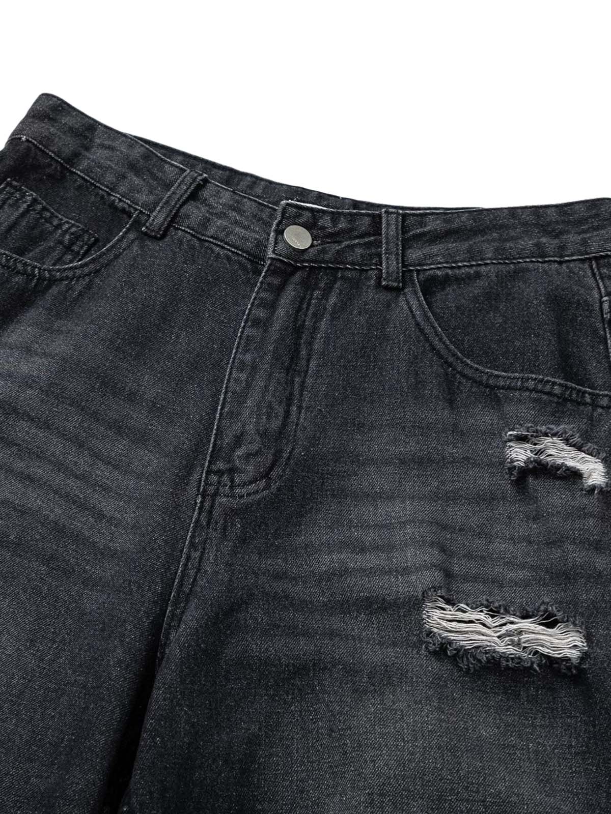 Washed Distressed Stitching Camouflage Straight Jeans - Goatlv