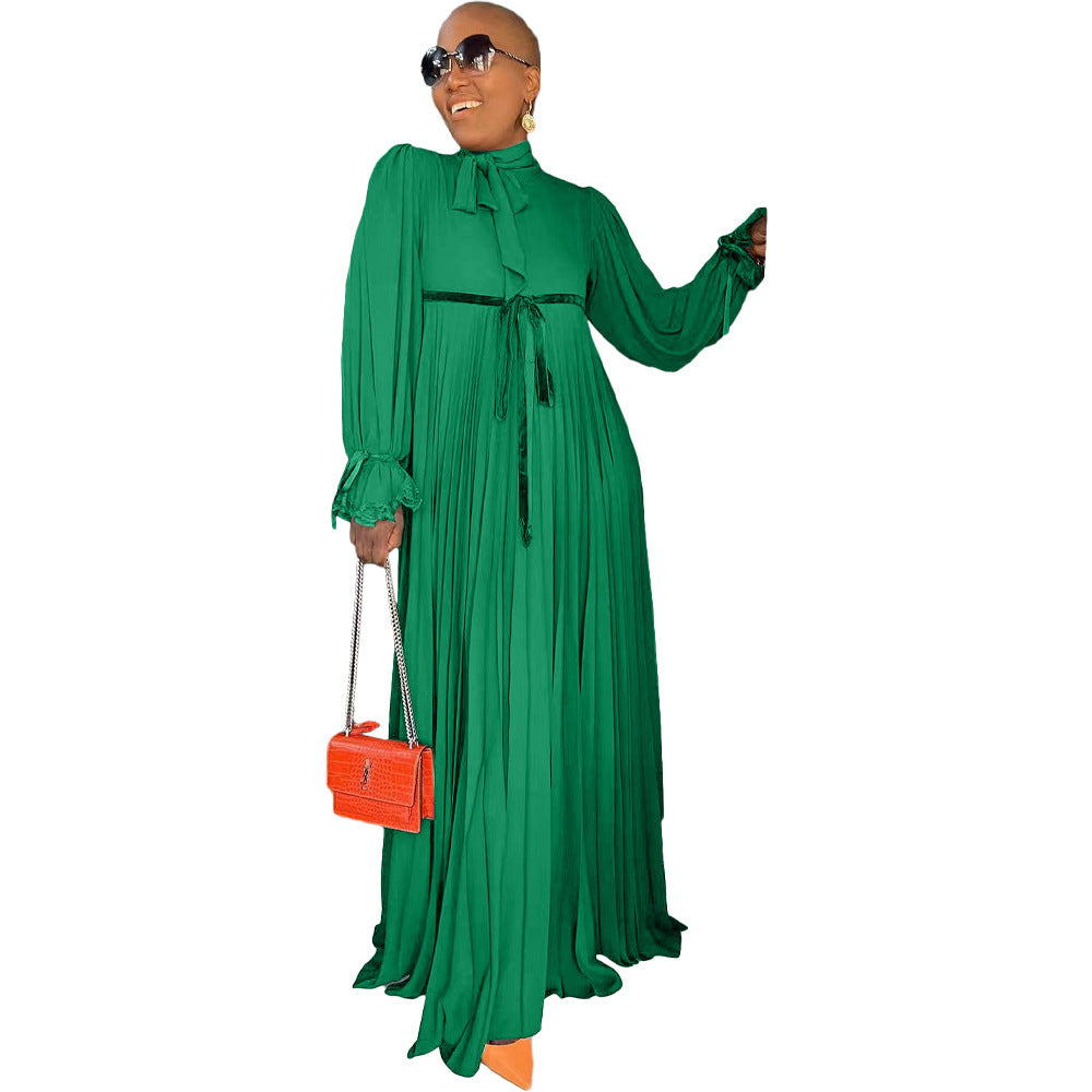Solid Color Pullover Women's Stitching Pleated Dress Nyzzle