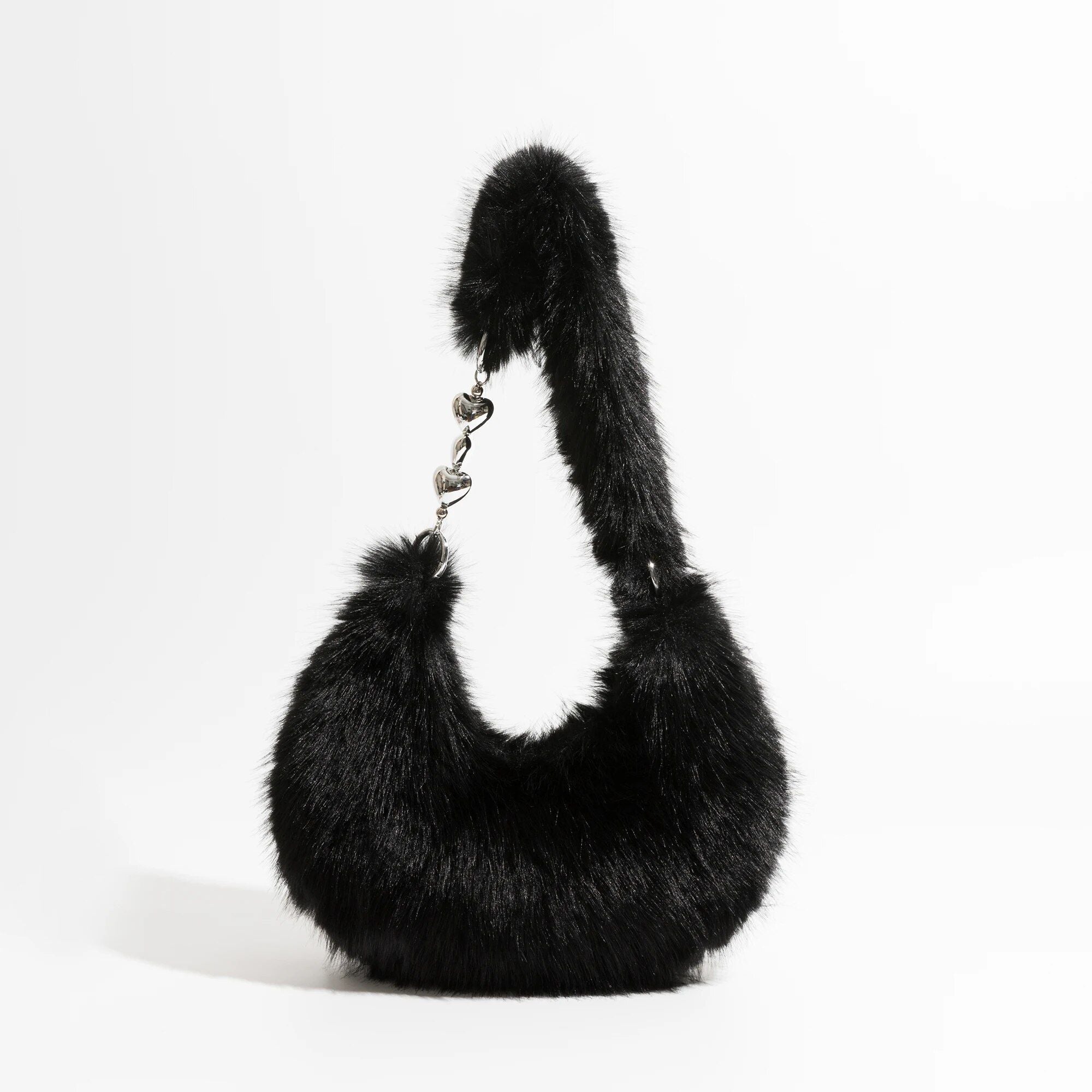 Chic Fuzzy Faux Fur Half Moon Shoulder Bag Trendha