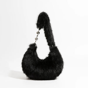 Chic Fuzzy Faux Fur Half Moon Shoulder Bag Trendha