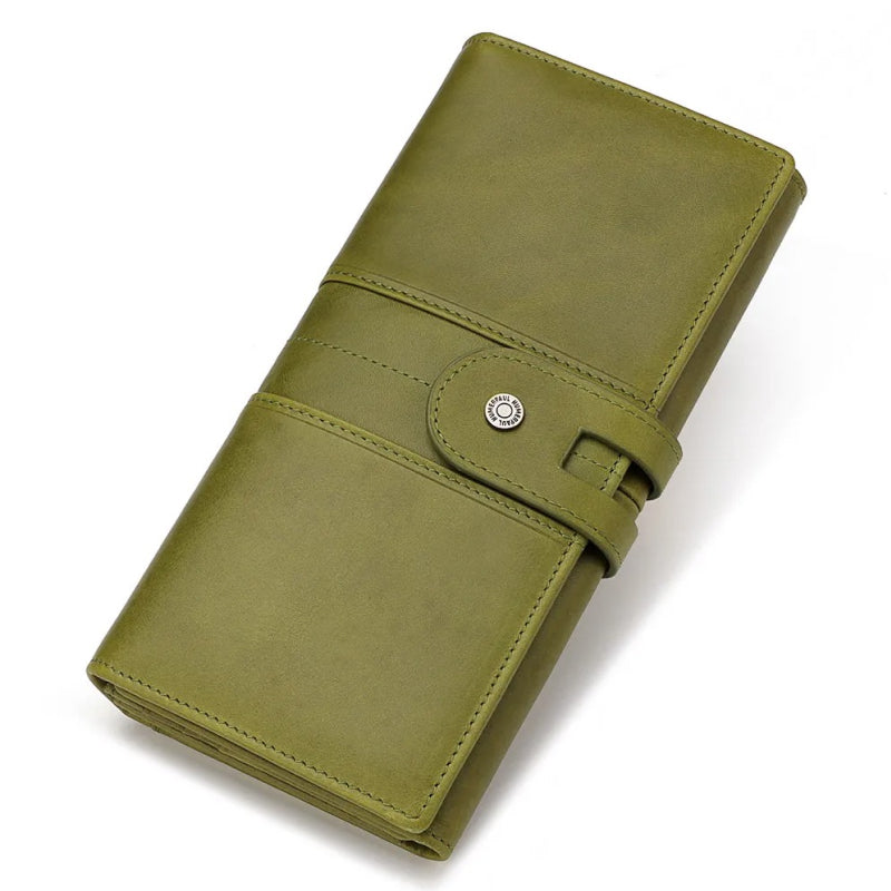 Genuine Leather Long Wallet with RFID Protection and Cellphone Pocket Trendha