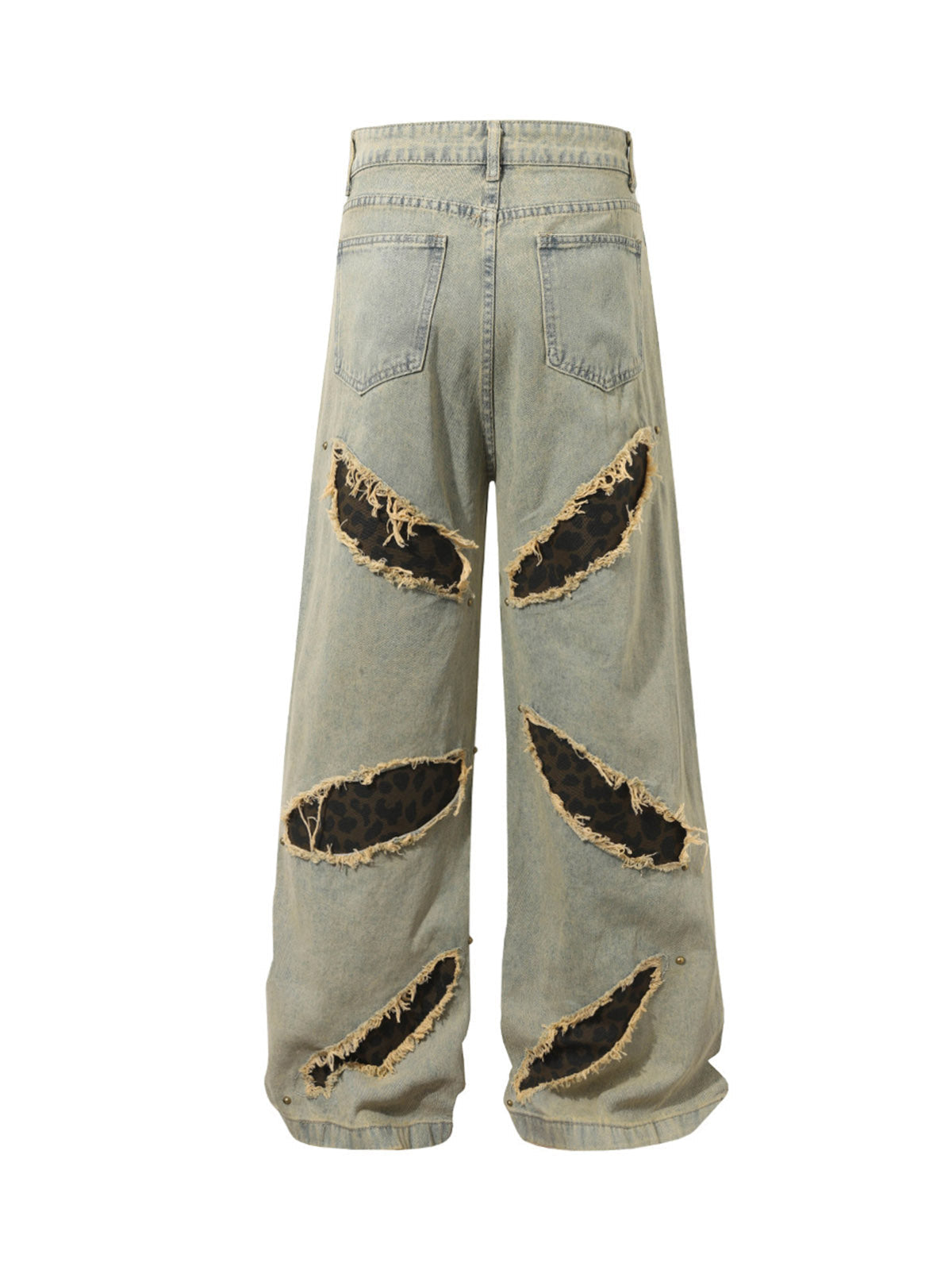 Distressed Raw Edge Patch Jeans - Goatlv
