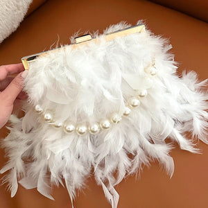 Luxury Feather Clutches: Fashion Pearls Top-handle Purse Trendha