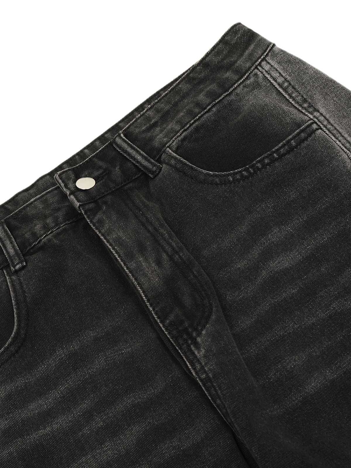 Washed Distressed Multi-pocket Straight Cargo Jeans - Goatlv