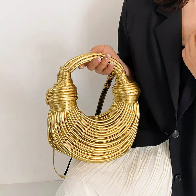 Golden Noodle Knot Evening Clutch Trendha