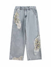 Ripped Lace Patchwork Straight Jeans - Goatlv
