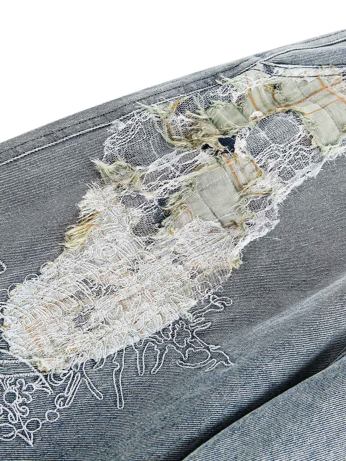Ripped Lace Patchwork Straight Jeans - Goatlv