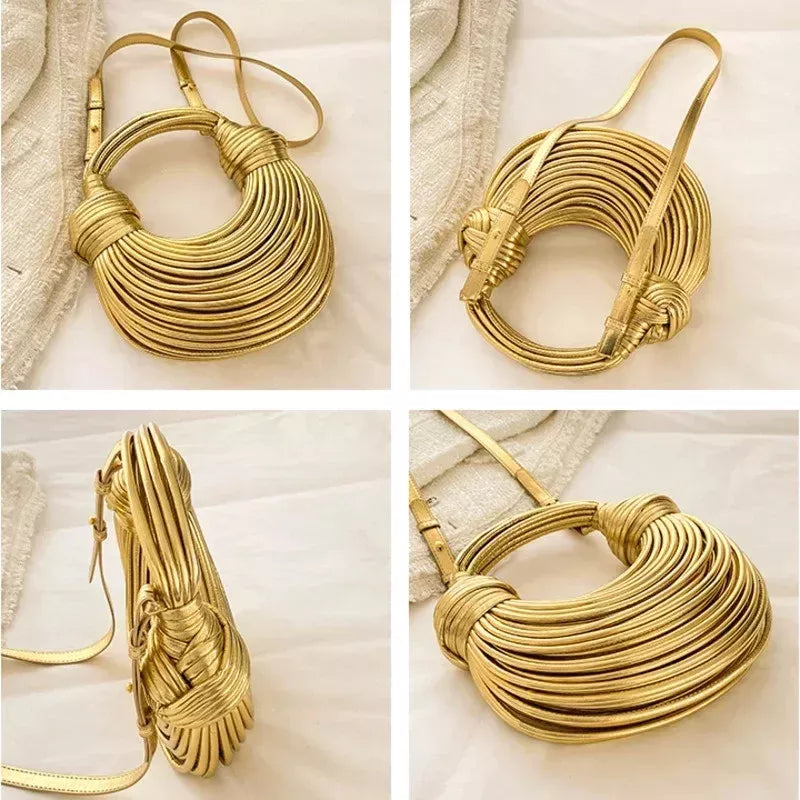 Golden Noodle Knot Evening Clutch Trendha