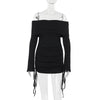 Slim-fit Off-shoulder Drawstring Bag Hip Dress Women Nyzzle