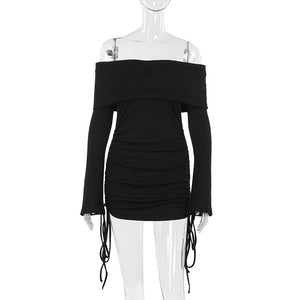 Slim-fit Off-shoulder Drawstring Bag Hip Dress Women Nyzzle