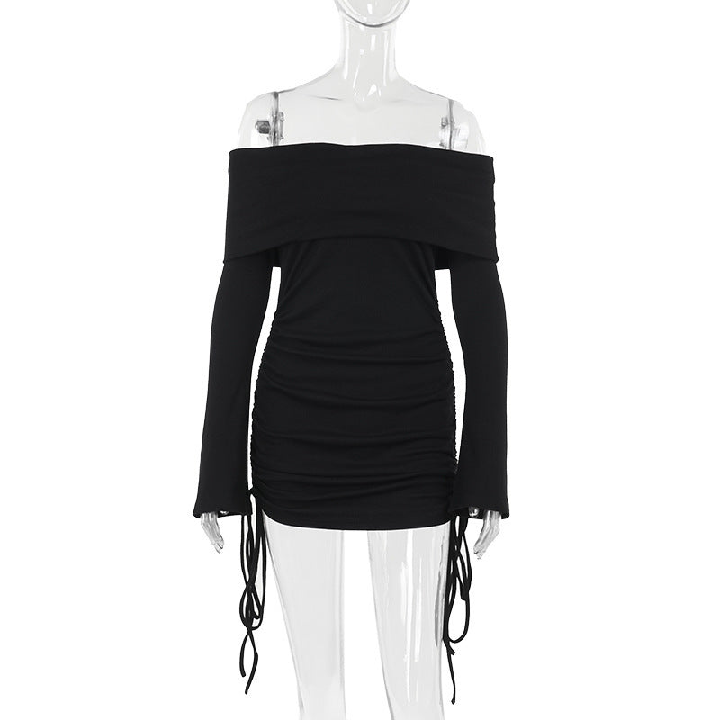 Slim-fit Off-shoulder Drawstring Bag Hip Dress Women Nyzzle