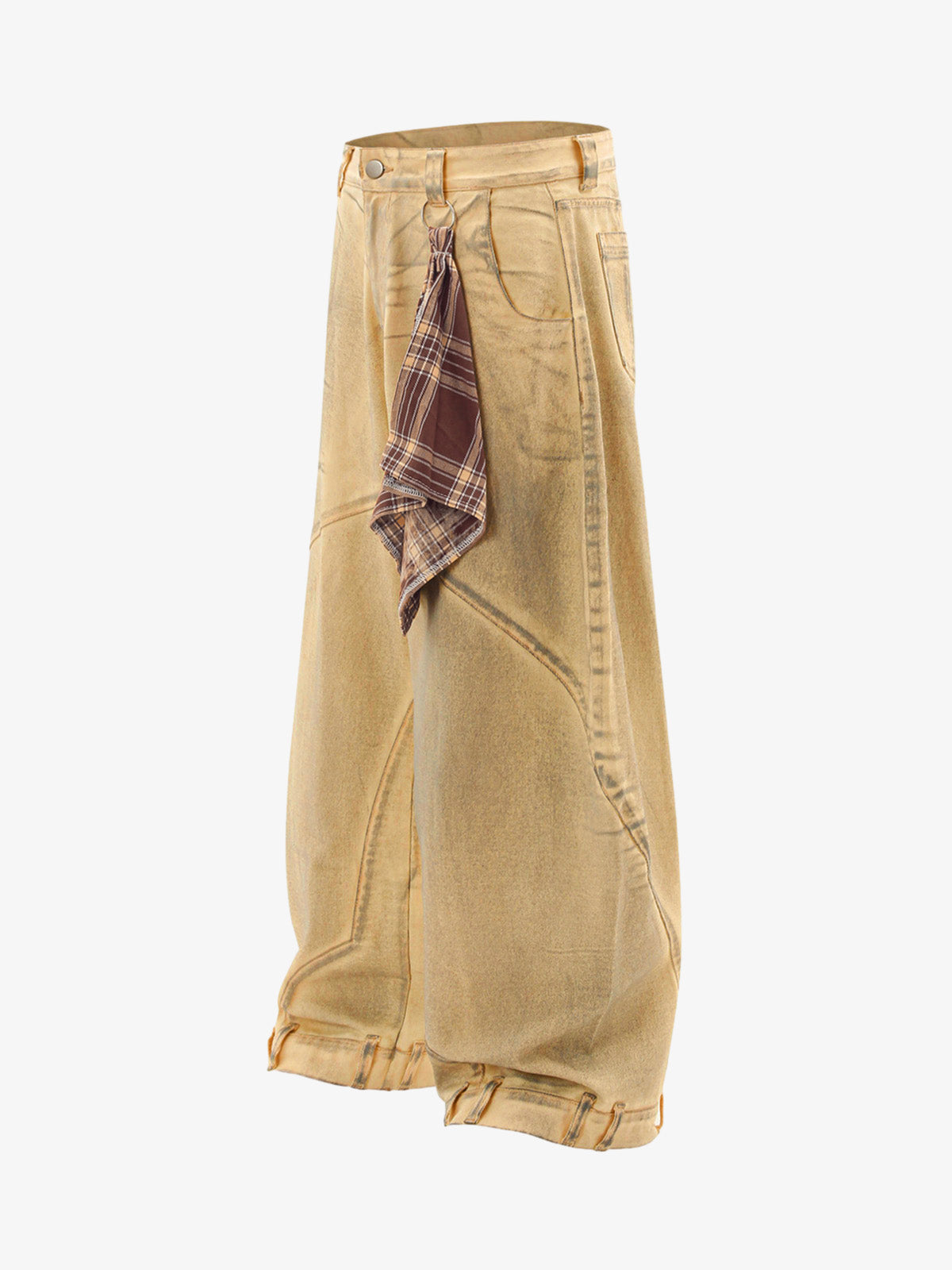 Washed Distressed Detachable Scarf Barrel Jeans - Goatlv