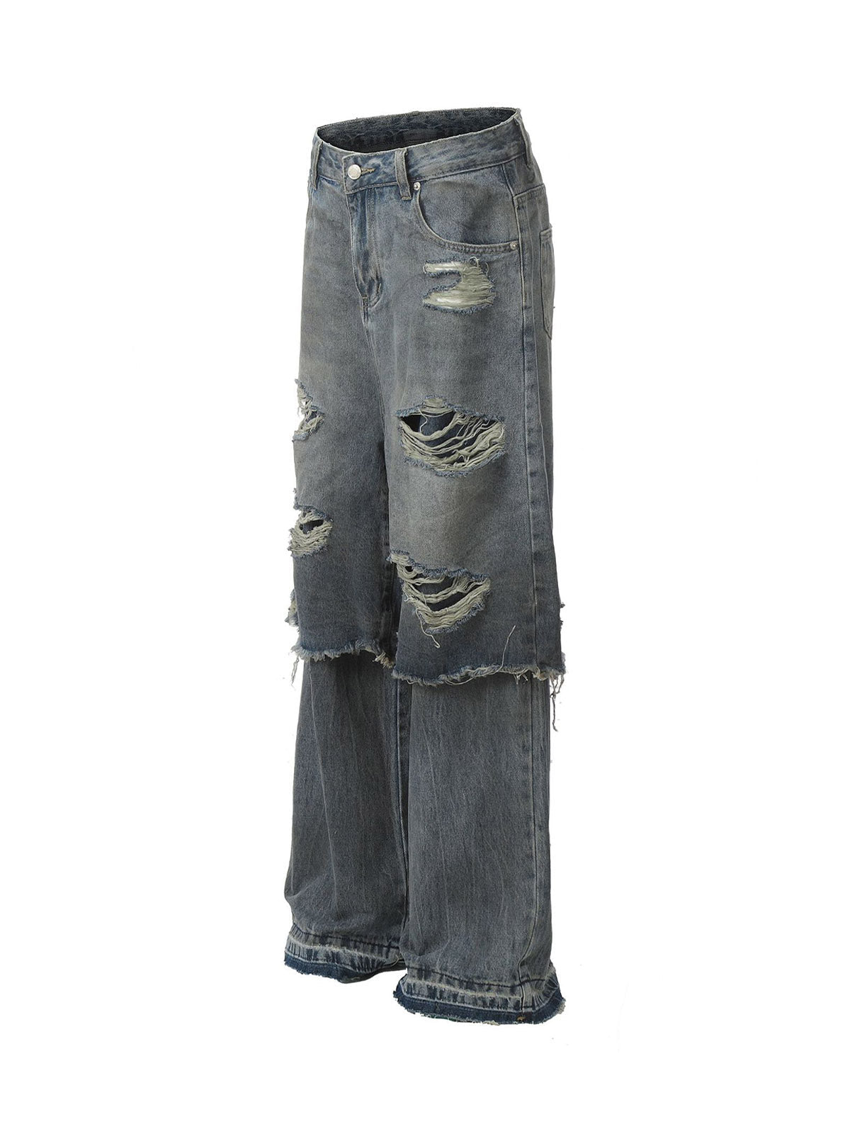Retro Distressed Faux Two-Piece Ripped Jeans - Goatlv