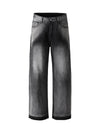 Washed Raw Edge Straight Jeans - Goatlv